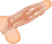 Soft Silicone Penis Sleeve Shaft Sleeve Extended Sleeve Delay Cock Rings Shaft Ring Erec Tion Erotic for Adult Couples Skin (A)