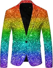 [Generic] Suit for Men Sequin One Button Slim Fit Lightweight Casual Trendy Notche Lapel Suit Jacket for Party Evening