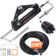 Hydraulic Outboard Steering Kit, 150HP, Marine Boat Hydraulic Steering System, with Helm Pump Two-Way Lock Cylinder and 24 Feet Hydraulic Steering Hose, for Single Station Single-Engine