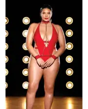Oh la la Cheri Curvy Submissive Shiny Chain Teddy Red
