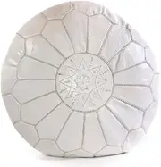 White Moroccan Leather Ottoman Pouf Cover, Ottoman Footstool Hassock 100% Real Natural Leather Pouffe, Home Gifts, Home Decor, Foot Stool