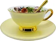 Krysclove Vintage Fine Bone China Teacup and Saucer Set, Delicate Royal Bone China Coffee Mug Ceramic Tea Cups (Yellow)