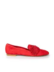 Red Suede Wild Thing Fringe Loafers