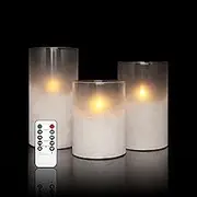 MELTONE White Gray Sandblasted LED Flameless Candles Set of 3 with Remote Control & Timer Function, 2AA Battery Operated Candles