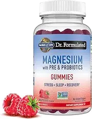 Garden of Life Magnesium Stress Support Gummies with Prebiotics & Probiotics for Sleep and Recovery with No Added Sugars – Dr Formulated, Vegan, Gluten Free, Kosher and Non GMO – 60 Raspberry Gummies