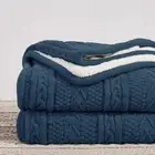 Acrylic Cable Knit Sherpa Throw Blanket - Thick, Soft, Big, Cozy Grey Blue Knitt