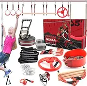 Fofana Ninja Warrior Obstacle Course for Kids – 45-Piece Backyard Playset Ages 8+, 11 Fun Training Obstacles, 65 Ft Slackline Kit Accessories - Zip Lines for Kids and Adults, Outside Ninja Kids Toys