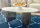 OVAL WHITE MARBLE COFFEE TABLE GOLD LEGS NEW