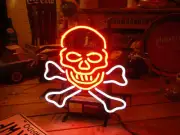 Skull Skeleton Bone X Pirate 14" Neon Light Sign Lamp Bar Wall Decor Party Club
