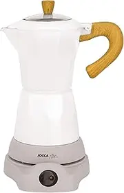 [Jocca] Electric Italian Coffee Machine Nature, 6 Cups Mocha Cooker, 300 ml, Rotating Base, Cold Touch Handle, Keep Warm Function, White
