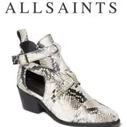 NEW $348 Size 7 ALLSAINTS Ivory Leather Darcy Pointed Toe Cutout Snake Boots