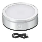 Round LED Light Base Flat Display Stand, Light Base for 3D Crystal, Silver