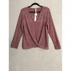 NY Collection Women's Size PL Long Sleeve Studded Keyhole Top Mauve NEW