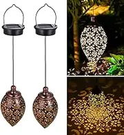 Hanging Solar Lights Solar Lantern LED Garden Lights Metal Lamp Waterproof for Outdoor Hanging Decor (2 Pack)