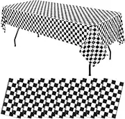 10 Packs Black Checkered Plastic Tablecloth 54"x108"Black and White Checkered Table Cover Disposable Racing Table Cloth Will Cover Any Table up to 8 ft for Weddings Birthday Party Décor