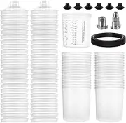 YAYODS 50 Pack Disposable Paint Sprayer Gun Cup Liners and Lid System for Spray Gun, Paint Cups 20 Ounce (600ml) Kit with 50 Mixing Cup Liner, 50 Lid, 20 Plug, 1 Hard Cup with Retainer Ring, 2 Adapter