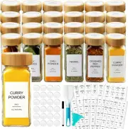 AISIPRIN Glass Spice Jars with Bamboo Lids | Square Spice Jar with Labels | Spic