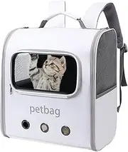 Cat Bag, Cat Carrier Backpack, Small Pet Backpack, Expandable Pet Carrier, 36x24x40cm/14.17x9.45x15.75 inches, Expandable Pet Carrier Backpack for Small Dogs and Large Cats, White and Brown
