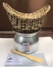 Vintage Thai Handicraft Lao Sticky Rice Set Bamboo Basket & Pot Steamer 22 cm
