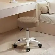 Adjustable Rolling Stool with Quilted Cushion Seat, Elevatable Base, 360° Swivel A173 (Coffee)