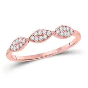 10k Rose Gold Round Diamond Oval Cluster Stackable Band Ring 1/8 Cttw