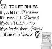 DIY Removable Toilet Rules Wall Quotes Stickers Washroom Bathroom Decals WC Sign Vinyl Art Decor for Kids Living Room Home Decorations (29x26.5cm, Toilet Rules)