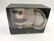 Elegance Porcelain Boxed 14oz Gold Rim Cranberry Teacup & Saucer Set CC02B41023