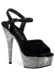 Lapdance Shoes Rhinestone Suede Platform Sandal with Ankle Strap