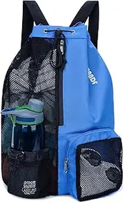 [WANDF] Swim Bag Mesh Drawstring Backpack with Wet Pocket for Swimming, Gym, and Workout Gear