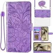 [Asuwish] Mobile Phone Case for Samsung Galaxy S24 Ultra 5G Case with Glass Film Screen Protector and Card Slot Foldable Leather Wallet Stand S24Ultra 24S S 24 24Ultra Mobile Phone Protective Cover