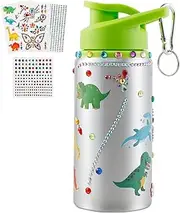 DIY Water Bottle Kits with Stickers, Unicorn/Small Dinosaur Crafts Decorate Your Water Bottle, Aluminum Alloy Kids Mugs,Dot Drilling Graffiti Coloring Fun Pattern Water Bottle (B)
