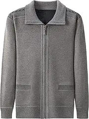 [Generic] Men's Zippers Ribbon Cardigans Long Sleeve Polo Cardigan Slim Fit Full Zip Up Sweater