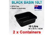 2x Heavy Duty 10L Black Plastic Basin Tub Containers Storage Crates Box Large AU