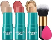 RoseFlower 3pcs Face Contour Stick Makeup Set, Highlighter Sticks Blush Sticks Cream Contour Kit with Brush, Contouring Stick for Fair Skin, Concealer Makeup kit for Beginner Women Teen Girls