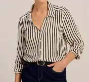 NEW SUZANNE GRAE LONG SLEEVE STRIPE SHIRT BLACK SIZE 22, 24