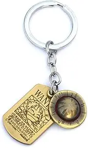 KOGNGU Hot Japan Anime One Piece Keychain Luffy Skeleton The Straw Hat Pirates Rope Key Chain Cosplay Bronze, Bronze, Medium