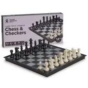 Large 2-in-1 Travel Magnetic Chess & Checkers Board Game Set - 14"