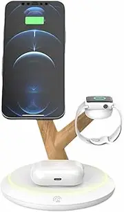 KOKOCCBD Charging Station with LED Night Light, 3 in 1 Magnetic Wireless Charger Stand for i-Phone 15/14/13/12, i-Watch Ultra/9/8/7/SE/6/5/4/3/2, Air-Pods Pro/3/2