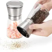 H&S Salt and Pepper Grinder Set - Manual Mill Grinders for Kitchen - Glass & Sta