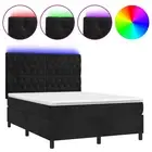 Box Spring Bed with Mattress & LED Black 137x187 cm Double Size Velvet vidaXL