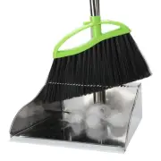 Soft Bristles Broom and Dustpan Set,Mental Dustpan with Indoor Broom, Green A...