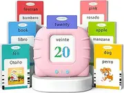 Kidzdo Spanish and English Audible Toys with Music, Bilingual Talking Flash Cards for Toddler/Beginning, ABC,Numbers,Colors,Shapes,Español/English Talking Flash Cards for Preschool,Kindergarten, Pink