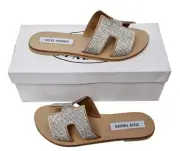 STEVE MADDEN Ladies Grayson Silver Tan Diamante Flat Shoes EU 36 UK 3 MRP £89