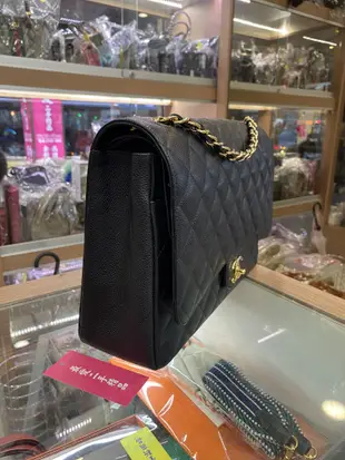 ☆最愛二手精品☆ CHANEL MAXI JUMBO COCO 33 香奈兒黑色荔枝皮牛皮金鍊雙蓋雙鍊肩背包 33cm A58601 B9271