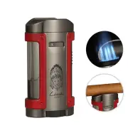 Lubinski Metal Cigar Lighter 4 Jet Flame Torch Lighter Holder Windproof Gift Box