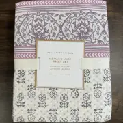 POTTERY BARN TEEN METALLIC MUSE COTTON PERCALE SHEET SET QUEEN ~ IVORY GOLD PINK