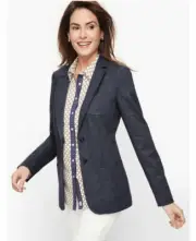 NWT Ladies Talbots Aberdeen Blue Twill Pique Blazer Jacket Size 16 $159