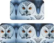 Snowy Owl Eyes Print Kitchen Floor Mat 2 Sets Non-Slip Rugs for Kitchen Laundry Office and Home Decor