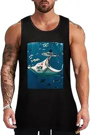 [NQHJT] Men Tank Tops Manta Ray and Fish Sleeveless T Shirts for Men's Fitness Quick Dry Gym Tank Top for Men
