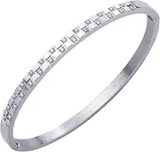[555Jewelry] Luxury CZ Stainless Steel Hinged Cuff Bangle Bracelet for Women